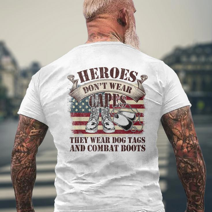 Us Flag Veterans Day Army Soldier Dogtags Combat Boots Hero Men's Back Print T-shirt Gifts for Old Men
