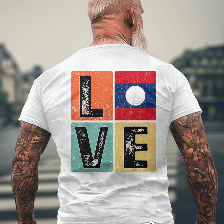 Vintage Retro I Love Laos Flag For Laotian Pride Men's T-shirt Back Print Gifts for Old Men