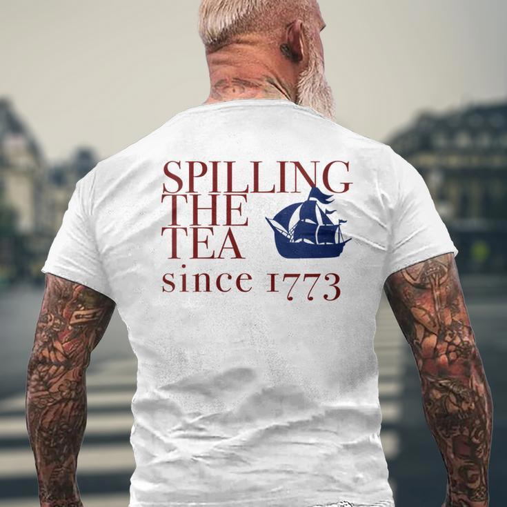 Womens America Spilling Tea Since 1773 July 4 Boston Party Meme Mens Back Print T-shirt Gifts for Old Men