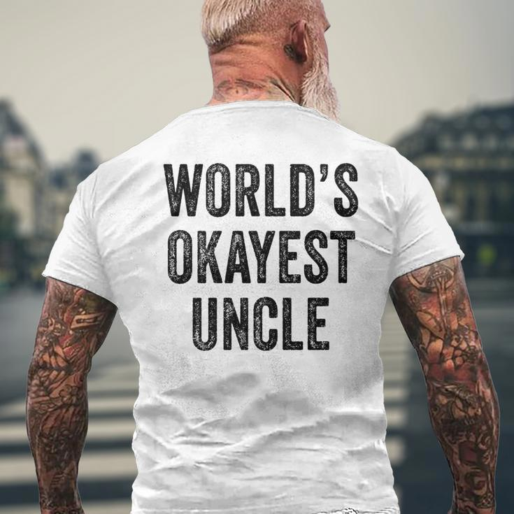 Worlds Okayest Uncle Guncle Dad Birthday Funny Distressed Mens Back Print T-shirt Gifts for Old Men
