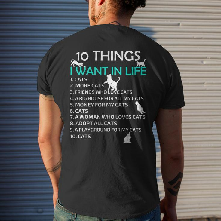10 Things I Want In My Life Cats More Cats Kitty Cat Lovers Mens Back Print T-shirt Gifts for Him