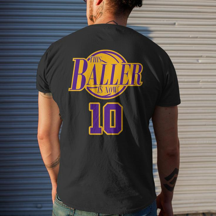 10 Years Old Birthday Basketball Baller Purple And Yellow Mens Back Print T-shirt Gifts for Him