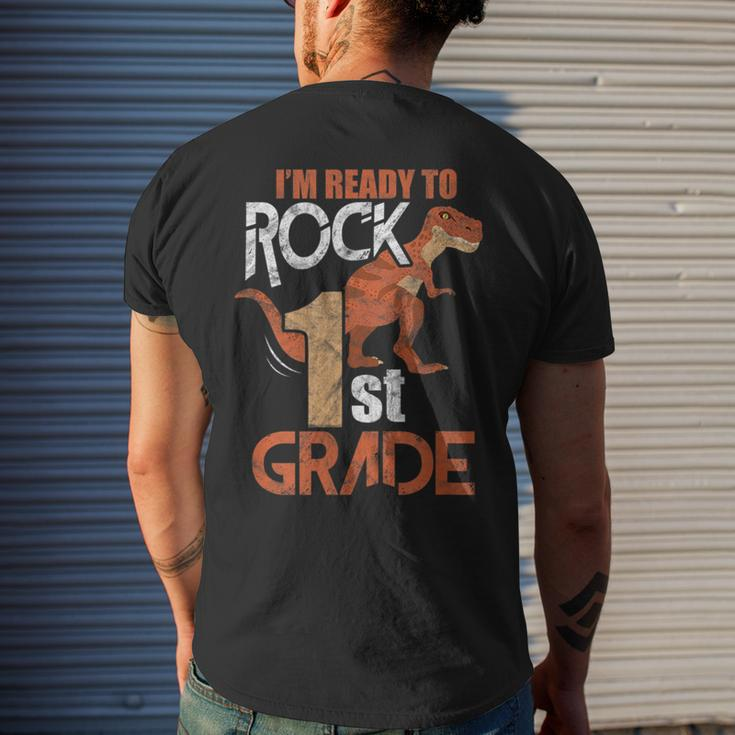 1St Grade Back To School Funny Im Ready To Rock Dinosaur Dinosaur Funny Gifts Mens Back Print T-shirt Gifts for Him