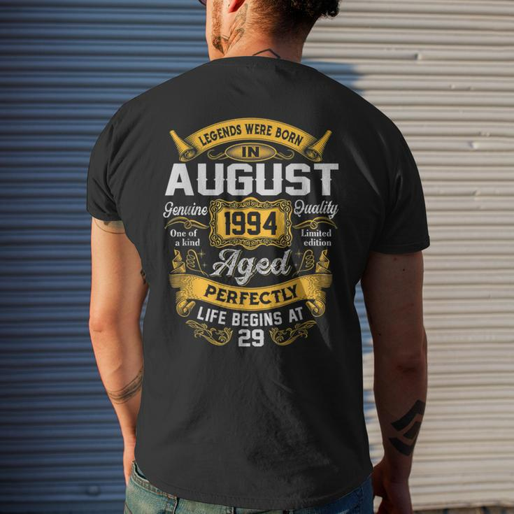 29Th Birthday 29 Years Old Legends Born August 1994 Men's T-shirt Back Print Gifts for Him