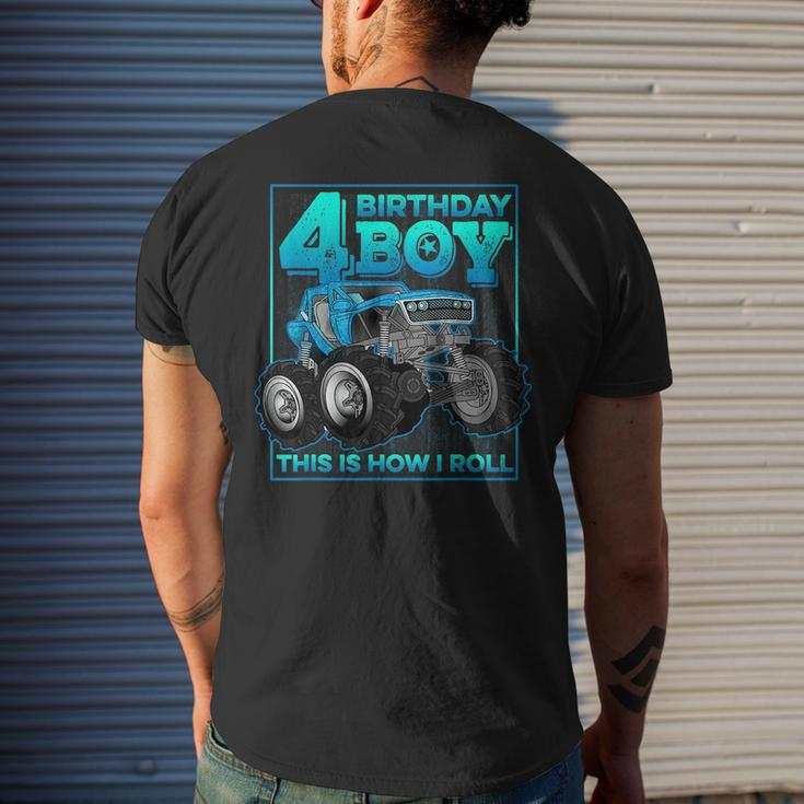 4Th Birthday Boys This Is How I Roll Monster Truck Gifts Mens Back Print T-shirt Gifts for Him