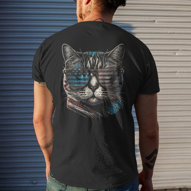 4Th Of July Cat American Flag America Patriotic Funny Mens Back Print T-shirt Gifts for Him
