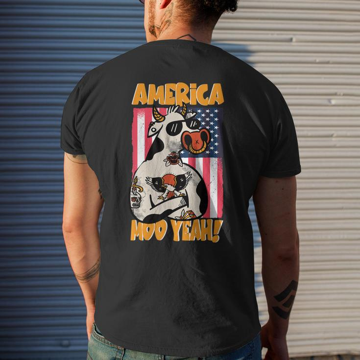 4Th Of July Cow America Moo Yeah American Flag Patriotic Usa Mens Back Print T-shirt Gifts for Him