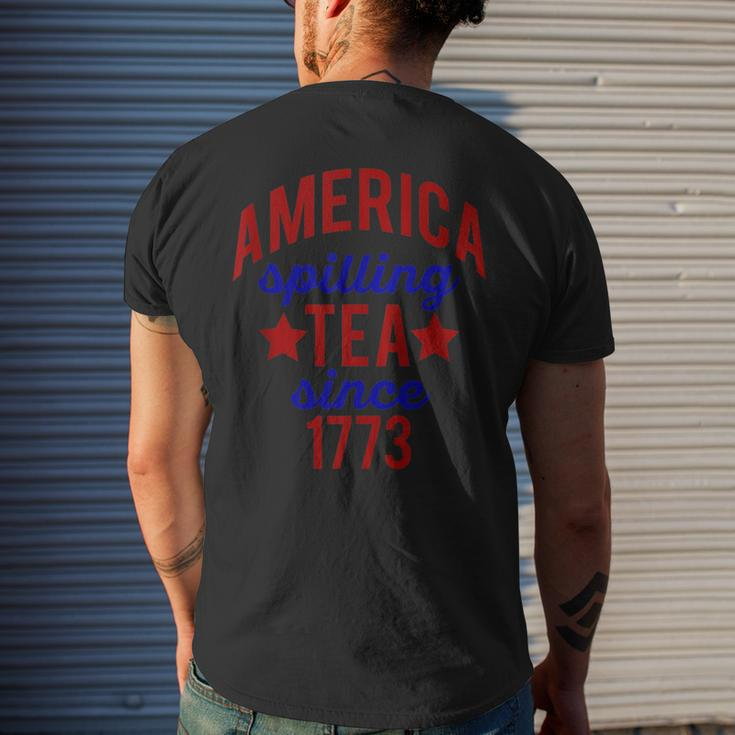 America Spilling Tea Since 1773 July 4 Boston Party Meme Mens Back Print T-shirt Gifts for Him