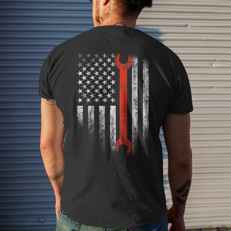 American Flag Mechanic Wrench Patriotic Car Van Tank Patriotic Funny Gifts Mens Back Print T-shirt Gifts for Him