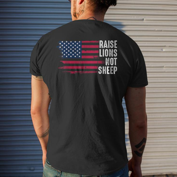American Flag Patriot Raise Lions Not Sheep Patriotic Lion Men's Back Print T-shirt Gifts for Him