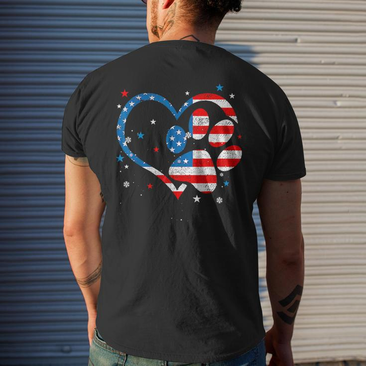 American Flag Patriotic Dog & Cat Paw Print 4Th Of July Men's Back Print T-shirt Gifts for Him