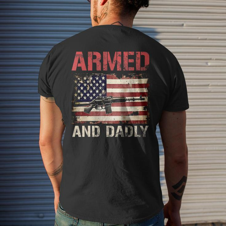 Armed And Dadly Deadly Father For Fathers Day Usa Flag Mens Back Print T-shirt Gifts for Him