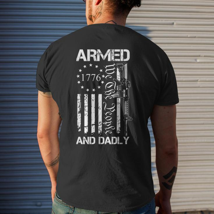 Armed And Dadly Deadly Father For Fathers Day Usa Flag Men's Back Print T-shirt Gifts for Him