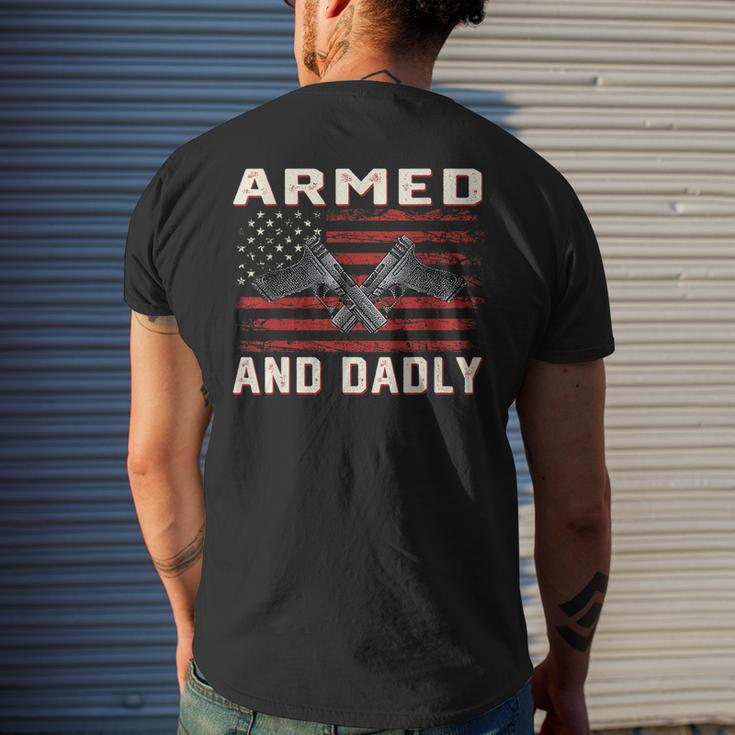 Men Armed And Dadly Deadly For Fathers Day Usa Flag Men's Back Print T-shirt Gifts for Him