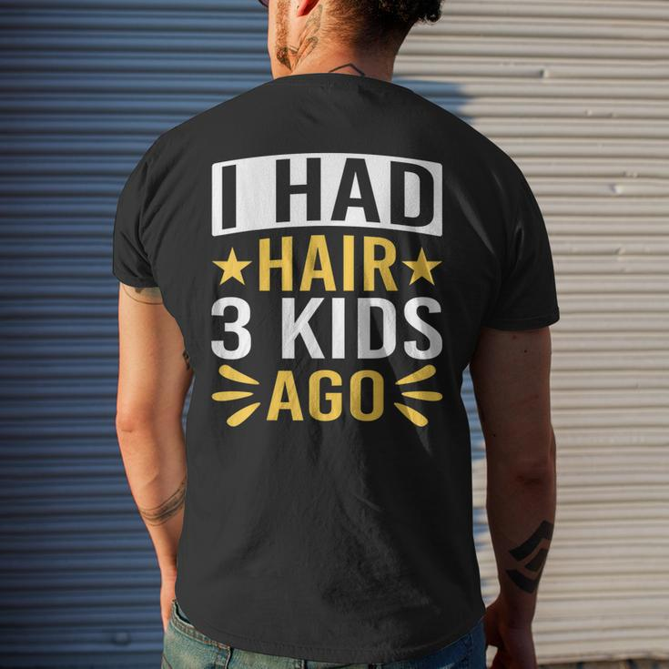 Bald Dad Father Of Three Triplets Husband Fathers Day For Women Men's Back Print T-shirt Gifts for Him