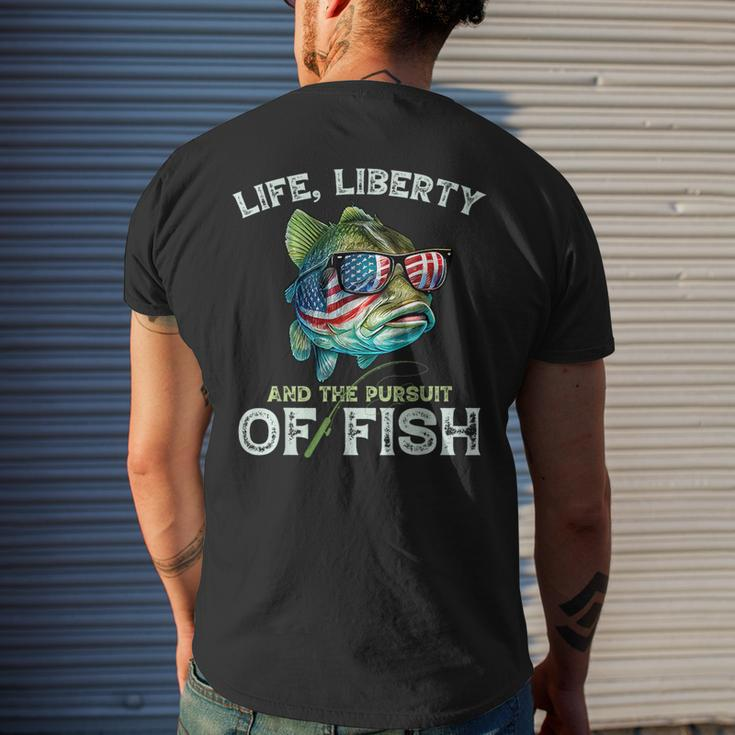 Bass Fish Fishing 4Th Of July Fourth American Flag Bass Dad Funny Gifts For  Dad Mens Back Print T-shirt
