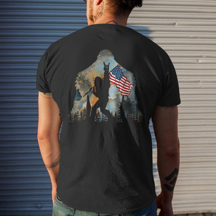 Bigfoot Camping Watercolor American Usa Flag Patriotic Gifts Patriotic Funny Gifts Mens Back Print T-shirt Gifts for Him