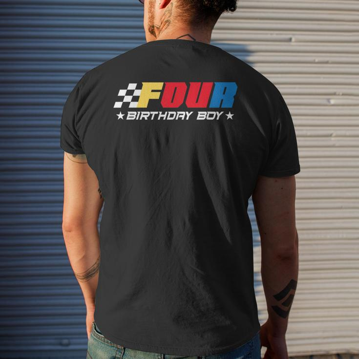 Birthday Boy 4 Four Race Car 4Th Racing Pit Crew Driver Mens Back Print T-shirt Gifts for Him