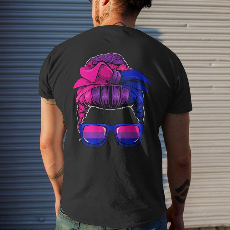 Bisexual Messy Bun Lgbt-Q Cool Subtle Bi Pride Flag Colors Mens Back Print T-shirt Gifts for Him