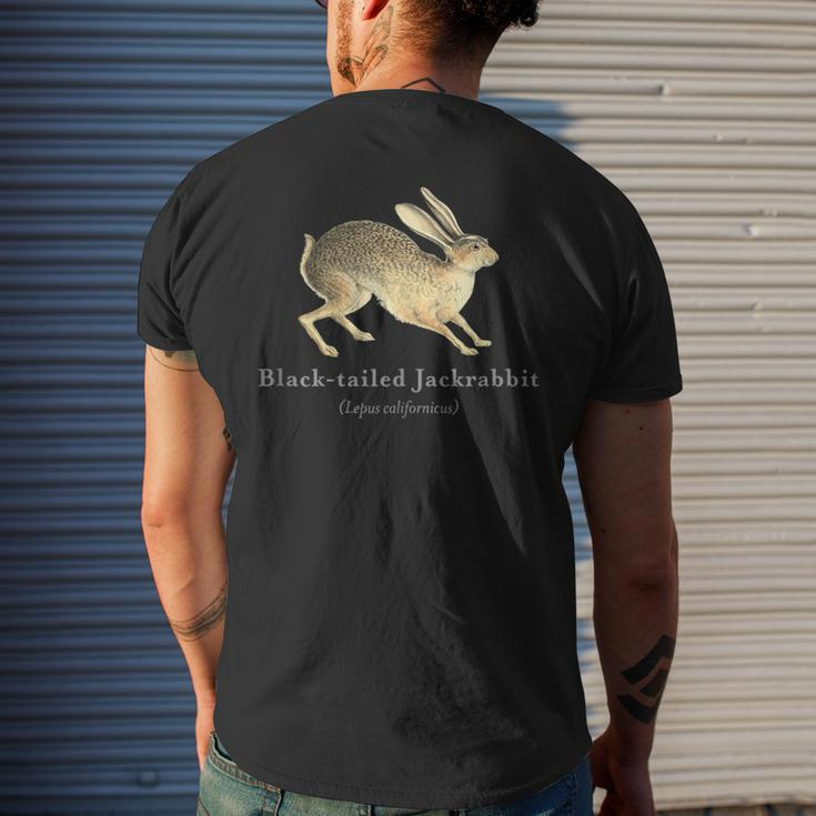 Black-Tailed Jackrabbit Portrait With Scientific Name Men's T-shirt Back Print Gifts for Him
