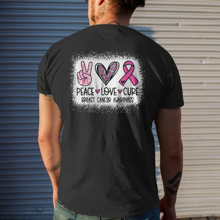Bleached Peace Love Cure Leopard Breast Cancer Awareness Men's T-shirt Back Print Gifts for Him