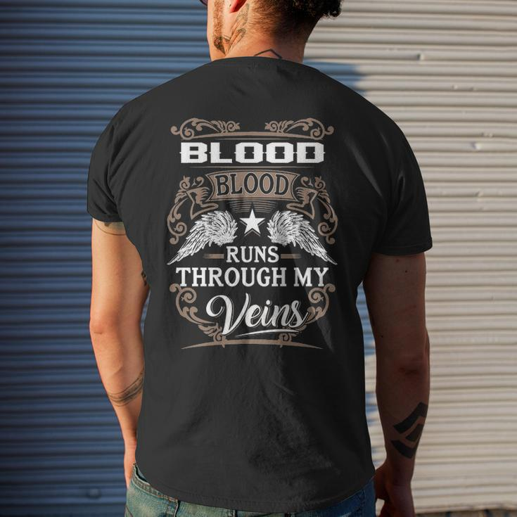 Blood Name Gift Blood Blood Runs Through My Veins Mens Back Print T-shirt Gifts for Him