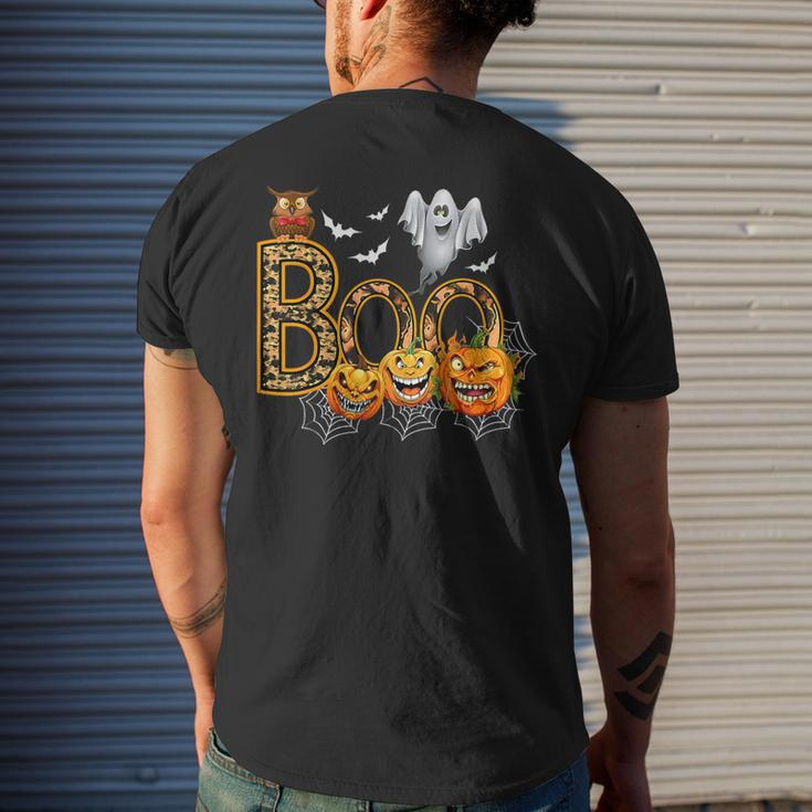 Boo Creepy Owl Pumpkin Ghost Halloween Costume Men's T-shirt Back Print Gifts for Him