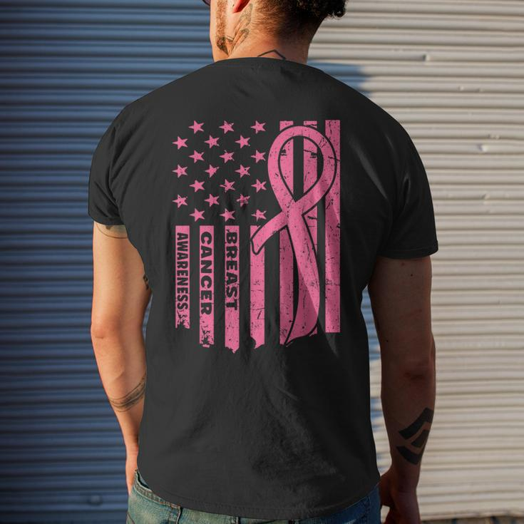 Breast Cancer Awareness Flag Usa Breast Cancer Warrior Men's T-shirt Back Print Gifts for Him
