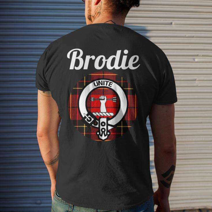 Brodie Clan Scottish Name Coat Of Arms Tartan Mens Back Print T-shirt Gifts for Him