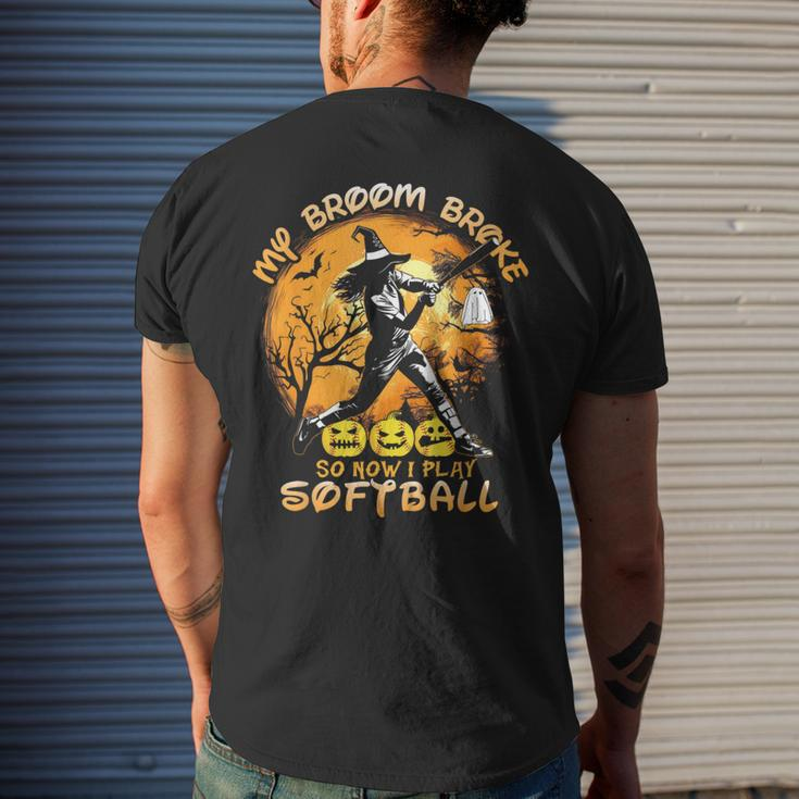 My Broom Broke So Now I Play Softball Baseball Halloween Men's T-shirt Back Print Gifts for Him