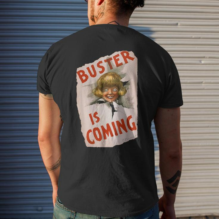 Buster Is Coming Creepy Vintage Shoe Advertisement Men's T-shirt Back Print Gifts for Him