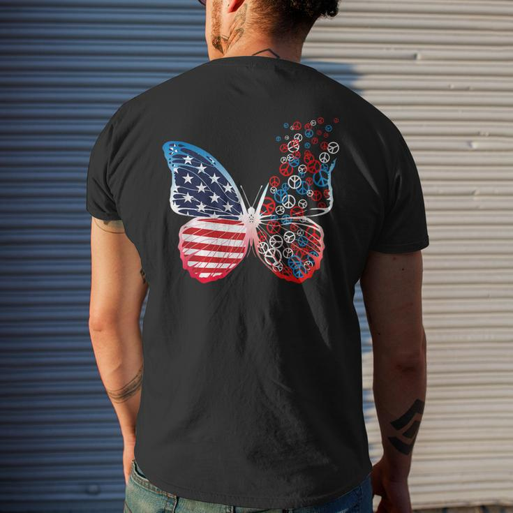 Butterfly Patriotic Peace Signs 4Th Of July Us Flag Mens Back Print T-shirt Gifts for Him