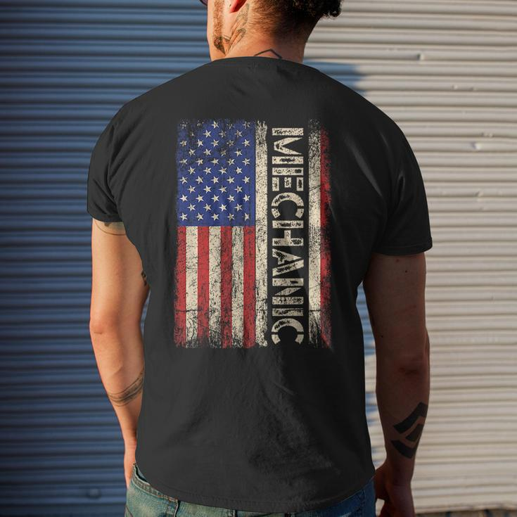 Car Mechanic Wrench Workshop Tools Us American Flag Men Mens Back Print T-shirt Gifts for Him