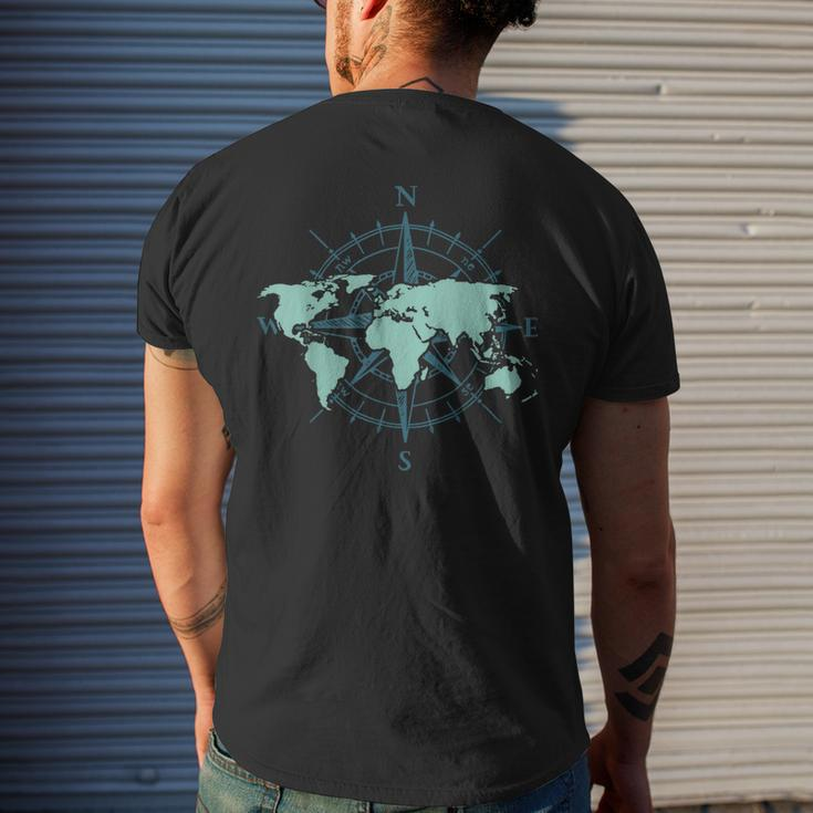 Cartography Traveler Travelling Compass World Map Men's Back Print T-shirt Gifts for Him