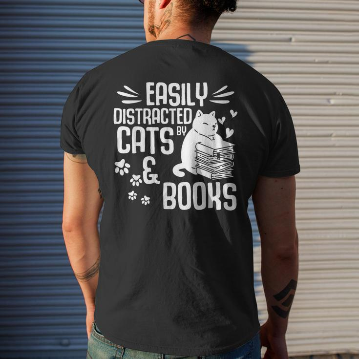 Cat Book Easily Distracted By Cats And Books Gift Girls Boys Mens Back Print T-shirt Gifts for Him