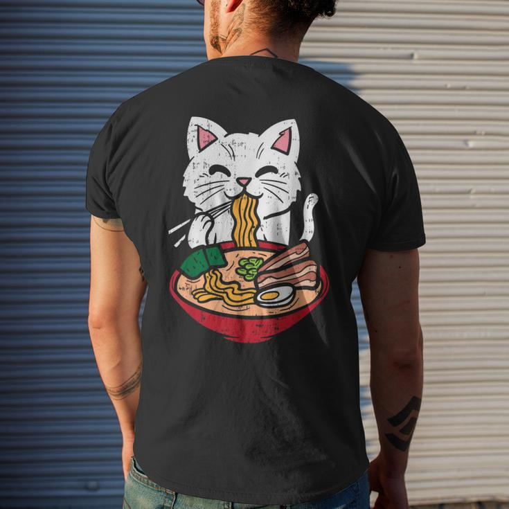 Cat Eating Ramen Kawaii Japanese Noodles Anime Foodie Men's T-shirt Back Print Gifts for Him