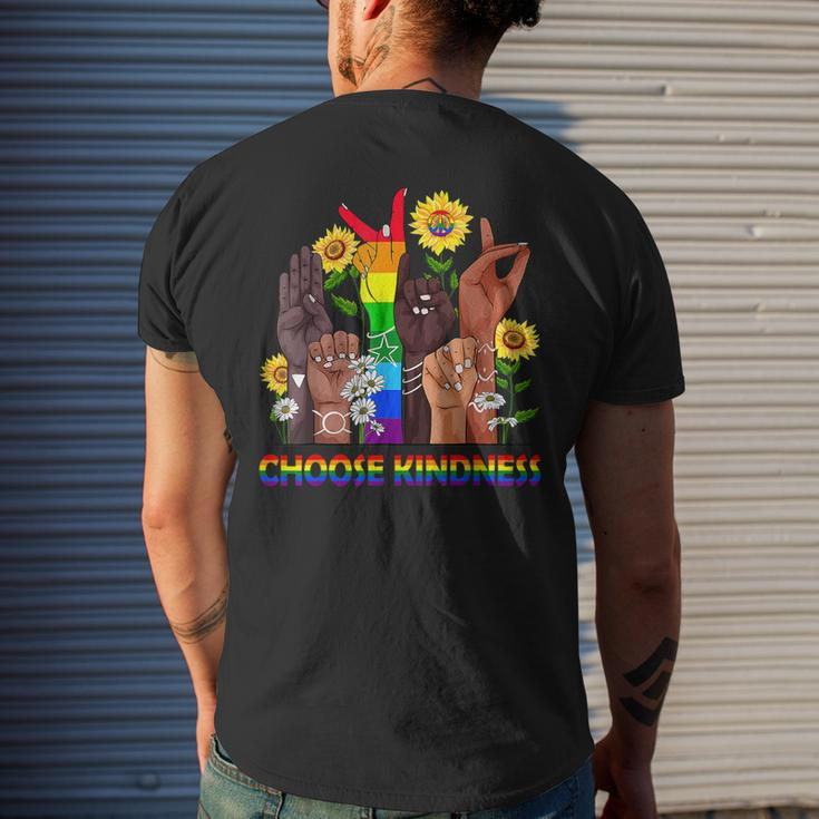 Choose Kindness Sign Language Hand Lgbtq Gay Les Pride Asl Mens Back Print T-shirt Gifts for Him