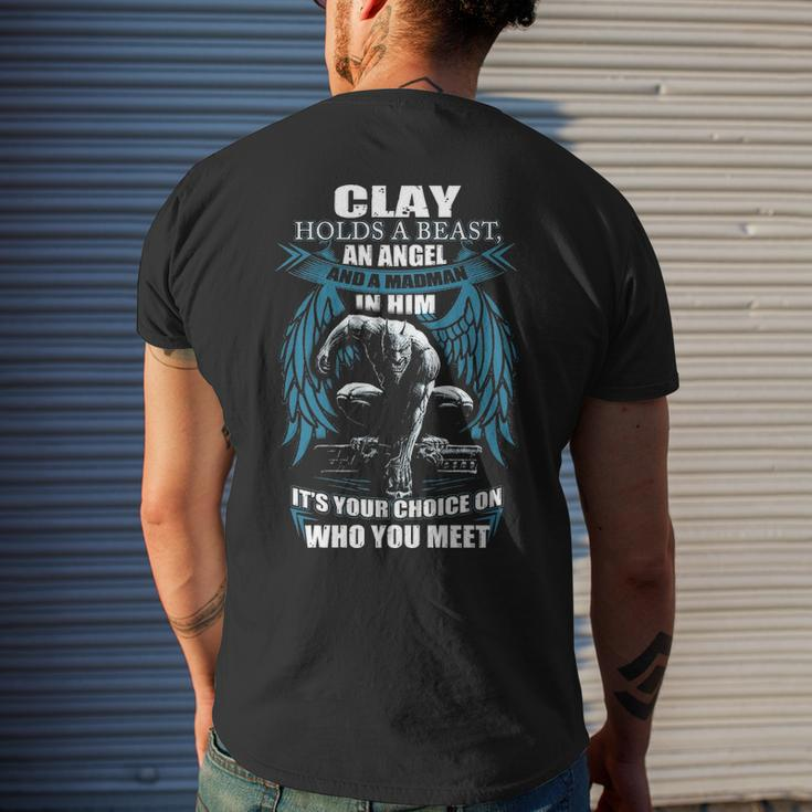 Clay Name Gift Clay And A Mad Man In Him V2 Mens Back Print T-shirt Gifts for Him