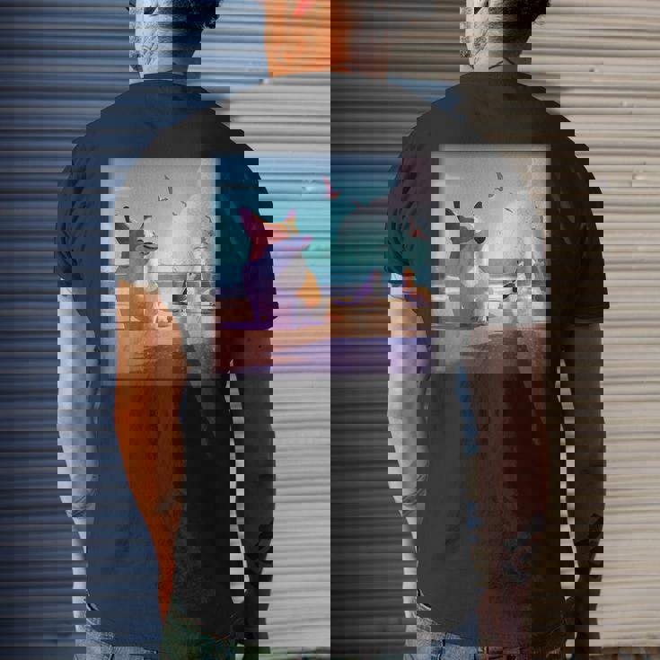 Corgi Meeting Seagulls On The Beach Animal Lover Mens Back Print T-shirt Gifts for Him Corgi Meeting Seagulls On The Beach Animal Lover Mens Back Print T-shirt Gifts for Him