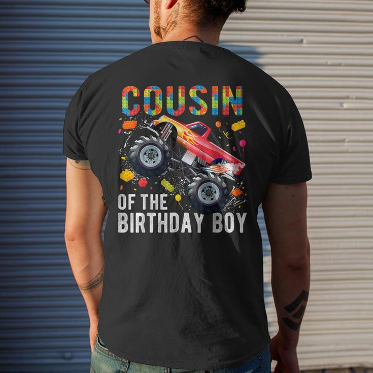 Cousin Birthday Boy Building Blocks Monster Truck Men's T-shirt Back Print Gifts for Him
