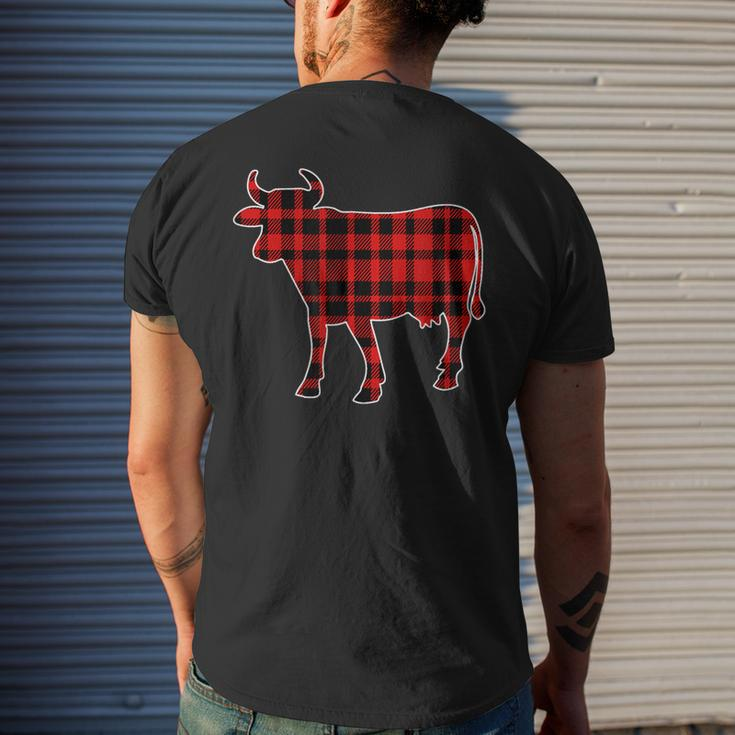 Cow Buffalo Plaid Costume Cow Lover Xmas Men's Back Print T-shirt Gifts for Him