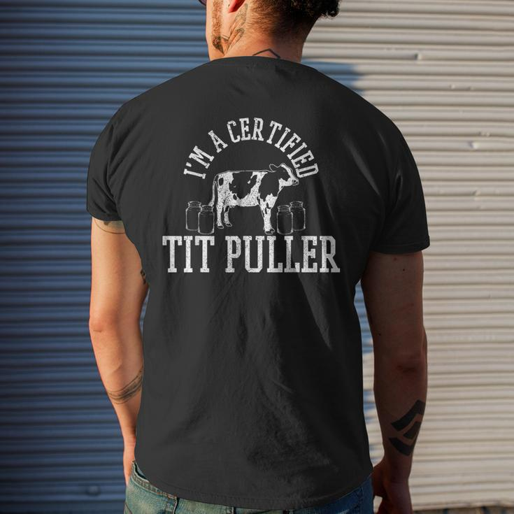Cow Farmer Certified Tit Puller Cattle Farming Farm Men's T-shirt Back Print Gifts for Him