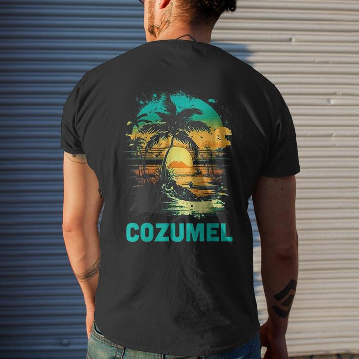 Cozumel Mexico Tropical Sunset Beach Souvenir Vacation Mens Back Print T-shirt Gifts for Him