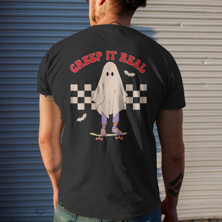 Creep It Real Ghost Halloween Groovy Retro Vintage IT Funny Gifts Mens Back Print T-shirt Gifts for Him