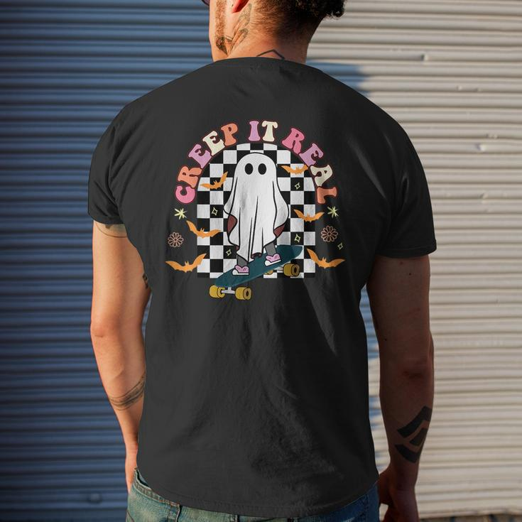 Creep It Real Skateboarder Ghost Vintage Retro Halloween IT Funny Gifts Mens Back Print T-shirt Gifts for Him
