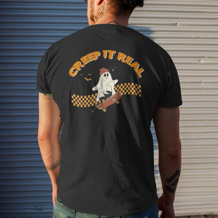 Creep It Real Skateboarding Ghost Halloween Costume Retro Men's T-shirt Back Print Gifts for Him