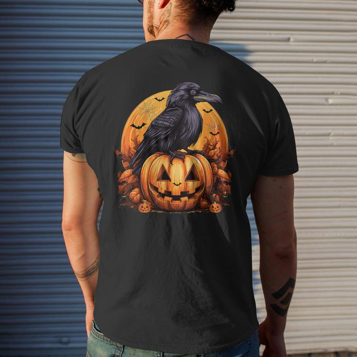 Crow Bird On Pumpkin Crow And Jack O Lantern Halloween Party Men's T-shirt Back Print Gifts for Him