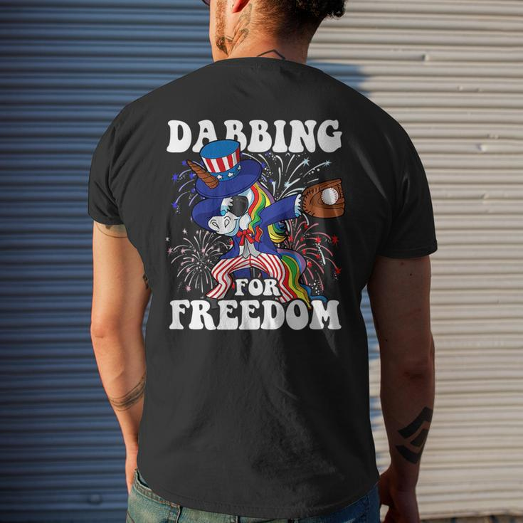 Dabbing Unicorn Baseball Uncle Sam 4Th Of July Usa Patriotic Mens Back Print T-shirt Gifts for Him