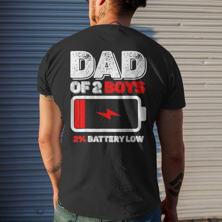 Dad Of 2 Two Boys Low Battery For Fathers Day Mens Back Print T-shirt Gifts for Him