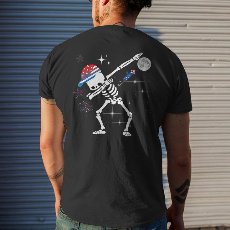 Dancing Dabbing Skeleton 4Th Of July American Flag Skellies Dancing Funny Gifts Mens Back Print T-shirt Gifts for Him